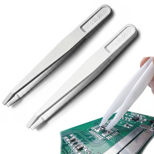 ZIOYANE Paquete de 2 pinzas de plástico antiestáticas, pinzas de precisión sin polvo de punta plana hechas de materiales de fibra, ideales para reparación de electrónica, tareas de laboratorio
