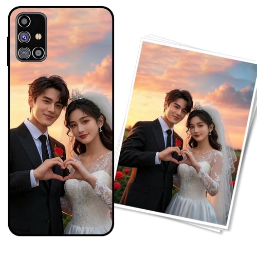 WUACYEAMING Funda Personalizada para Samsung Galaxy M31s Carcasa Custom Antigolpes/Antirrayaduras con Diseño de Fotos+Textos - Regalo para Graduaciones/Nacimientos/AniversariosNegro Noche