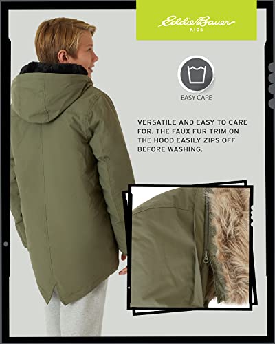 Eddie Bauer Boys' Winter Coat – Waterproof Heavyweight Down Parka Jacket With Faux Fur Hood (3-20), Size 10-12, Olive #TOP4