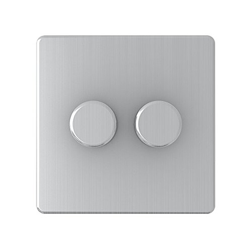 Uep Brushed Chrome Screwless 2 Gang Led Leading Edge Dimmer Switch