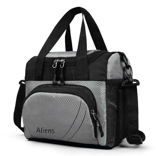 Image of Aliensware Large Lunch Bag with Adjustable Shoulder Handle for Office Men Women Kids, 13L Tiffin Bag with Bottle Holder, Food Bag-Office,Travel,School,College and Picnic Lunch Box & Bottle Aliens-Gry