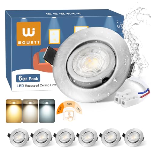 wowatt Lot de 6 Spot LED Encastrable Dimmable, 6W 640LM Spot LED Orientable 68mm-75mm Découpe, Blanc Chaud 3000K Blanc Neutre 4000K Blanc Froid 6000K...