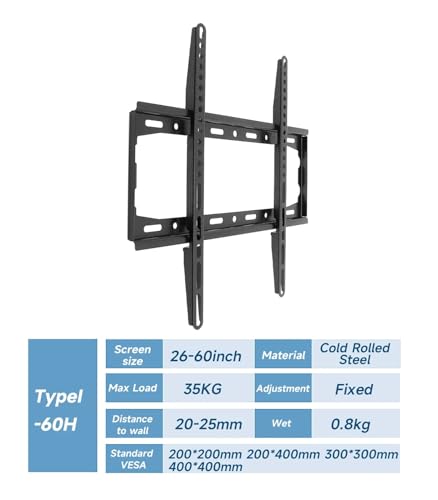 Support mural pour moniteur TV 14-60 pouces fixe pour écran LED LCD charge 75kg - 5