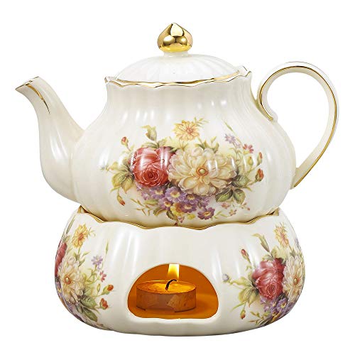 Panbado Théière avec Réchaud Pichet Cafetière 850ml en Porcelaine Ivoire Service à Thé Café Style Anglais-701 Cover