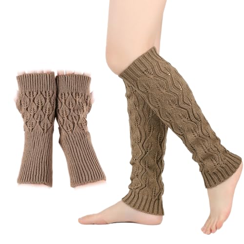 Image of YELAIVP Leg Warmers for Women 80s Cable Knit Leg Warmer Fingerless Gloves Footless Socks for Dance Yoga Party Accessory