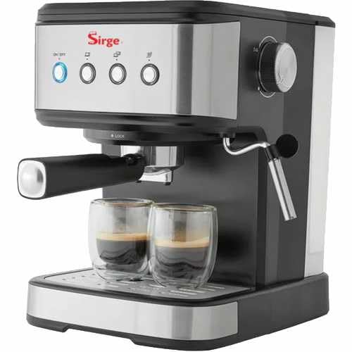 Sirge LUSSY Machine à expresso et cappuccino Gris - 3 filtres à café - 850 W avec fonction capuccino et PODS de papier [ese44] Pression 15 bar ITALY POMPE • Réservoir d'eau amovible 1,5 L