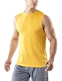 TSLA Men's Sleeveless Running Tank Top, Performance Athletic Muscle Shirts, Dry Fit Workout Gym Tank Tops, Dyna Cotton 1piece Yellow, X-Large