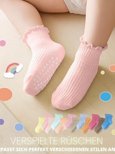 Aroveea Baby Kleinkind Socken mit Griff & Rüsche Anti-Rutsch Jungen Mädchen Baumwolle 12Paar für 1-3 Jahre Kinder Knöchel Süße Socken 6M-7Jahre