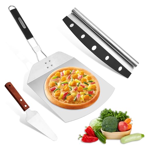 MXTIMWAN Pizzaschieber Edelstahl, Pizzaschaufel mit Klappgriff, Pizzaschaufel für den Grill Oder Ofe, Pizzastahl Mit Pizzaschneider Pizzastein Rechteckig, Pizzasschieber