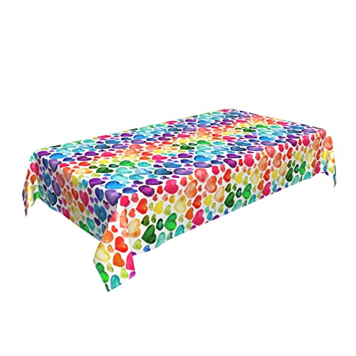 Mutakin Valentine's Day Love Tablecloth Rectangle Rainbow Table Cloth Washable Table Cover For Decoration Kitchen Dining Room 60X90 Inch #TOP7