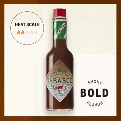 Image of TABASCO Brand Chipotle Pepper Sauce, Medium Hot Sauce, Glass Bottle, Chipotle Peppers, Smoky & Smooth, Great for Marinating or Grilling Meats, Chicken Burritos, & More, 2 Fl Oz (Pack of 1)