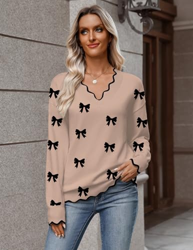 Image of Zeagoo Women's 2026 Fall V Neck Sweater Long Sleeve Lightweight Knit Tops