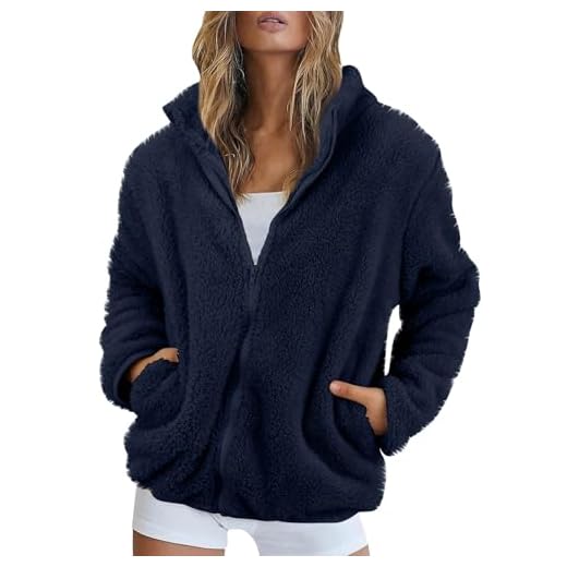 Veste Polaire Femme Chaud Manteaux sans Capuche Hiver Sweat Zippé pour Femme en Polaire Couleur Unie Leger Veste Ado Fille Pas Cher,Marine,L