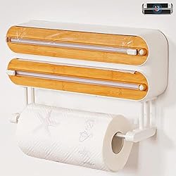 Dispensador Papel Cocina Film Y Aluminio Quasziwa Dispensador Papel Aluminio y Film con Portarrollos Cocina - Organizador Mejorado Magnético de Papel Film Transparente con Hoja Afilada de Larga duración, Soporte Papel Cocina 3 en 1, Blanco