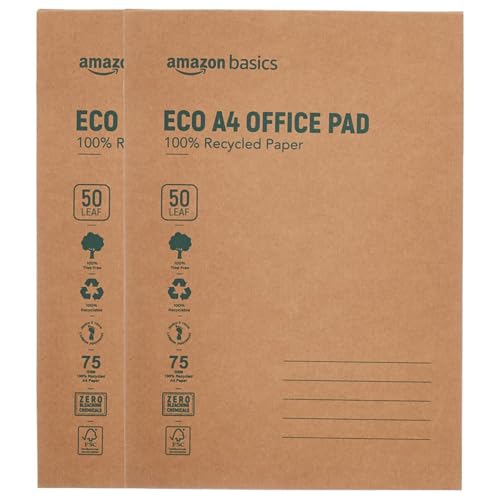Image of amazon basics Eco-Friendly A4 Notepad. Pack of 2, 50 Sheets Each
