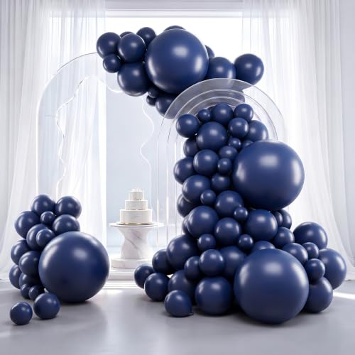 Image of RUBFAC Navy Blue Balloons 129pcs Different Sizes Pack of 18 12 10 5 Inch, Latex Retro Blue Garland Arch Kit for Men Birthday Sports Theme Party Graduation Boy Baby Shower Decoration