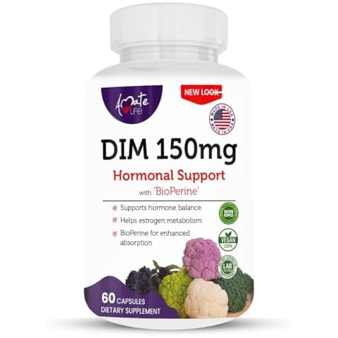 Amate Life Women’s DIM Complex 150mg - Bioperine Estrogen Balancing Pills for Menopause & Hot Flashes Relief Support Hormonal Acne Powerful Supplement - 60 Capsules - Made in USA Cover
