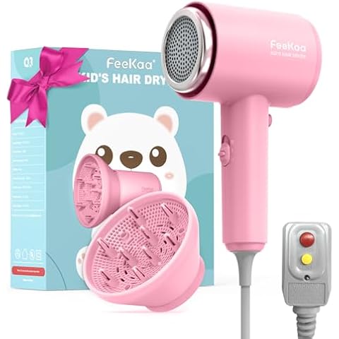 Feekaa Kids Hair Dryer, Portable Mini Blow Dryer with Diffuser, Quiet Small Hair Dryer for Children, Compact Kids Hairdryer with DIY Stickers Lightweight, Boy & Girl Birthday Gift, Pink Cover
