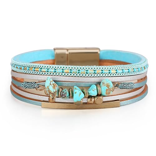 Image of Fesciory Leather Wrap Bracelets for Women, Boho Leopard Multi-Layer Crystal Beads Cuff Bracelet Jewelry
