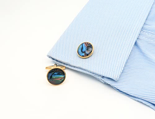 Set de Mancuernillas y Clip para Corbata Abulón Natural Plateado y Dorado miniatura 2