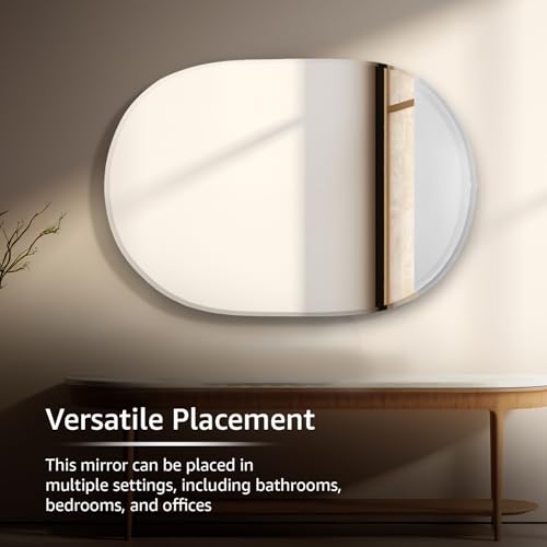Image of Amazon Basics Frameless Capsule Glass Wall Mount Mirror with Beveled Edges - Decorative Bathroom, Bedroom, Living Room, Dressing Room & Entryway Mirror - 30 x 0.4 x 44.5 cm