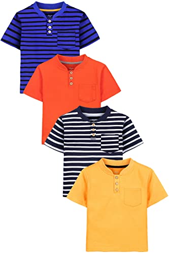 Catálogo de Playera Naranja Niño para comprar online. 41 Poroka - Paquete de 4 camisetas de manga corta de algodón para niños y niños pequeños con botones y cuello redondo, Azul marino, naranja oscuro, azul real, naranja, 5 Años