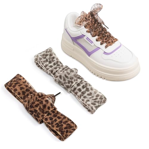 2 Pairs Fashion Leopard Shoelaces Flat Bottom Satin Shoe Laces Casual Shoes Sports Sneaker Ribbon Shoestring for Women2