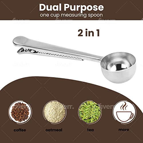 2 Coffee Scoop Clip, Expresso Scoop Pretty Stainless Steel, Ground Coffee Measuring Spoon Multifuntion Bag Clip Long Handle Tablespoon Coffee Beans #TOP7
