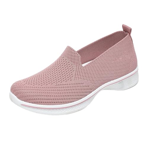 Slip-On nätskor dam fotvalvstöd promenadskor ortopediska loafers andningsbara joggingsneakers med stötdämpande lätt diabetisk sko mjuk ergonomisk sko för smärtlindring, Rosa, 38 EU