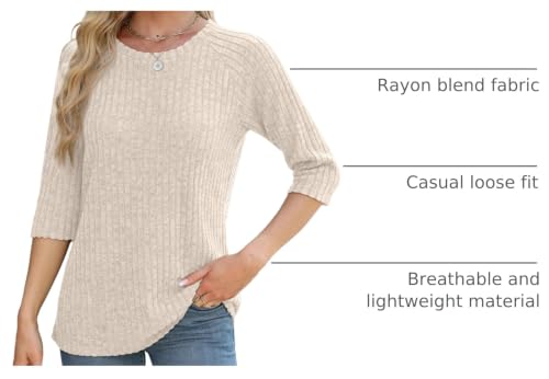 Image of JomeDesign Sweaters for Women 3 /4 Sleeve Shirts Crew Neck Sweatshirts Loose Casual Blouses Fashion Tops