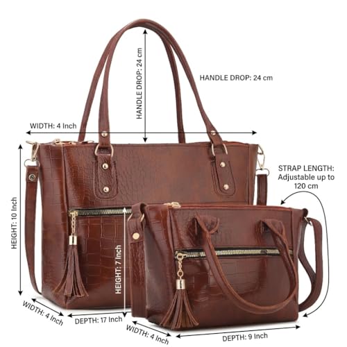 Image of AVERAA Women Handbag Combo Set (Medium + Mini) Croco Texture Faux Leather