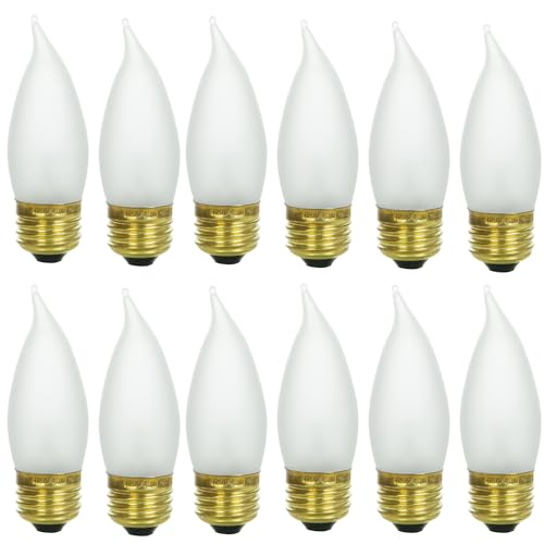 Sunlite 25EFF/32/12PK Incandescent 25 Watt Flame Tip Chandelier 178 Lumens Frost Light Bulb 12 Pack cover