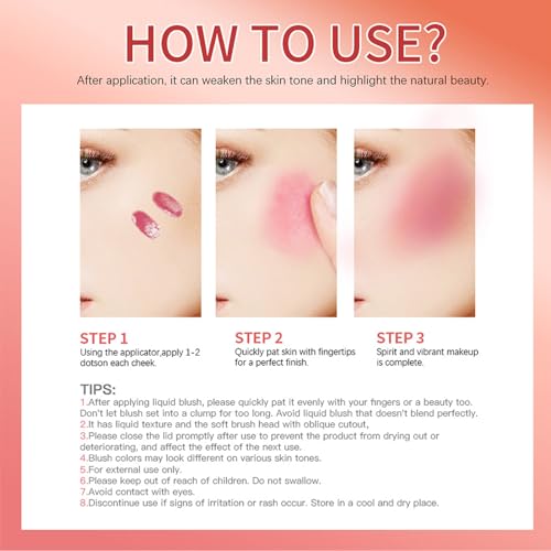 Soft Cream Blush - Orange Liquid Blush - Milk Jelly Blush - Lightweight Blushers for Cheeks Make Up - Long-Lasting Liquid Blush For High-Pigment Colour - Dewy Finish,Natural Looking - Image 8