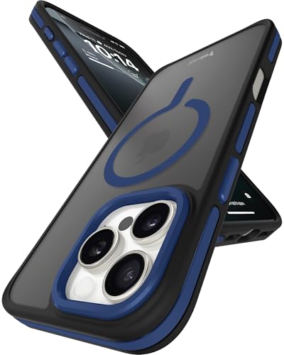 Image of Vaku Luxos Elemento Magpro Back Cover Case for iPhone 16 Pro Max Scratch Resistant Camera Screen Protector TPU Shockproof 10ft Drop Protection Support Mag-Safe Wireless Charging- Blue