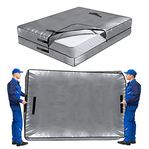 Matratzentaschen zum Umzug, Aufbewahrung - wiederverwendbare, wasserdichte King-Size-Matratzenbezug, Umzugstasche mit 8 Griffen, starker Reißverschluss, 205,7 cm, 198,1 cm, 38,1 cm, HOMYFORT (grau) Cover