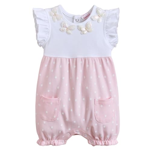 Image of Hopscotch Baby Girls Polka Dot Print Short Sleeves Pink Rompers