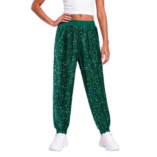 Girls Sequin Joggers Pants Fall Sweatpants Holiday Party Glitter Trousers - image 5