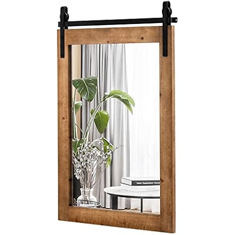 COSTWAY Rustic Wall Mirror with Wood Frame Cover