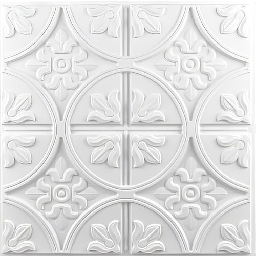 Image of Kayra Decor PVC Ceiling Panel 60x60 cm|Ornamental Floral Panel|White|12 Tiles Cover 48 Sq Ft| Modern False Ceiling|Royal & Elegant Finish