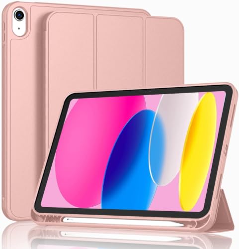 Image of MOCA iPad 11th Gen A16 / 10th Gen 10.9 Case (2025 /2022), Auto Sleep /Wake Cover, Pencil Holder, Soft TPU Back, Shockproof Rugged Slim Tri-Fold Stand Case (Rose Gold)