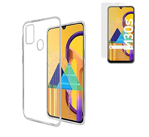 Todobarato24h Funda Compatible con Samsung Galaxy M30S (6.4) Transparente TPU Lisa Silicona + Protector Cristal Templado