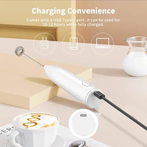 Image of Coffee Machine for Home Kitchen Handheld Whisk Beater Electric with 2 Attachments | 3-Speed Adjustable for Coffee, Latte, Cappuccino, Matcha Whisk & Milk Foam - 1200 mAh Battery Power (Black)