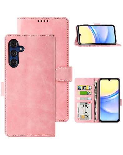 Funda para Samsung Galaxy A15 5G en piel sintética rosa con soporte