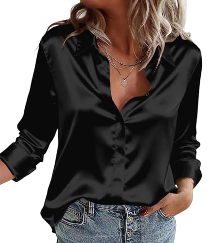 Zeagoo Camicia da Donna in Raso di Seta Camicetta Elegante