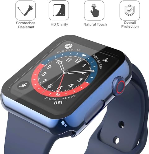 Image of Misxi 2 Pack Hard PC Case with Tempered Glass Screen Protector Compatible with Apple Watch SE 3 (2025) SE 2 SE Series 6 Series 5 Series 4 40mm, 1 Blue + 1 Transparent