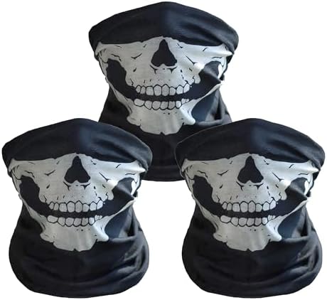 OVISEEN Skull Motorcycle Face Mask, 3 Pieces Balaclava Mask Skeleton Mask Skeleton Half Mask for Ski Riding (Black)
