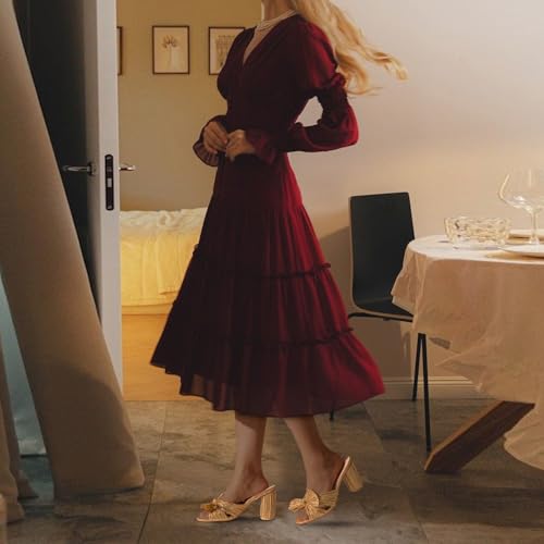 VIMISAOI Womens Bow Heels High Block Chunky Slide Sandals Open Toe Ankle Strap Wedding Dress Pumps Shoes4