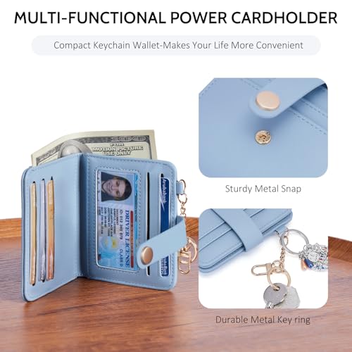 POIUGOYA Slim Wallet for Women,RFID Blocking Bifold Credit Card Holder with Zipper Coin Pocket,ID Window,Keychain