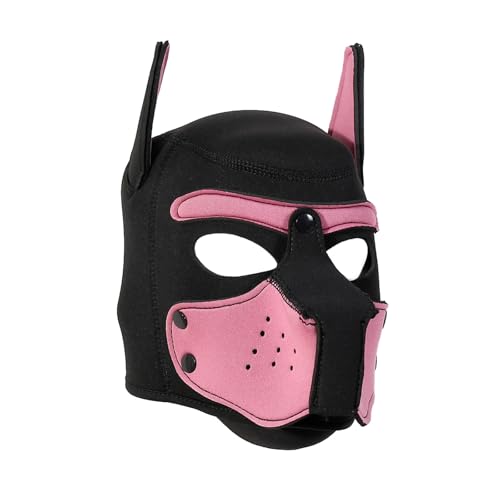 Die taucherstoffe Weiche-Hundemaske mit Ohren, Welpenmaske für Cosplay-Party-Maskerade Set, Freie Kombination，Verstellbare Vollgesichtsmaske mit Ohren，Party-Kostüm (Rosa)