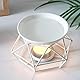 XFLYP Duftlampe aus Metall und Keramik, Kerze Aroma Burner, Oil Burner, Dekoration für Zuhause, aus Eisen, im Rauten-Stil, Aromatherapie-Lampe(weiß)